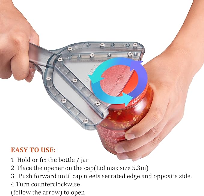 Uinxan Jar Opener for Weak Hand & Seniors with Arthritis,Easy Twist Off Bottle Caps,Patent | Unique Kitchen Gadgets,Handheld Lid Top Open for Elderly/Women/Men (Black)