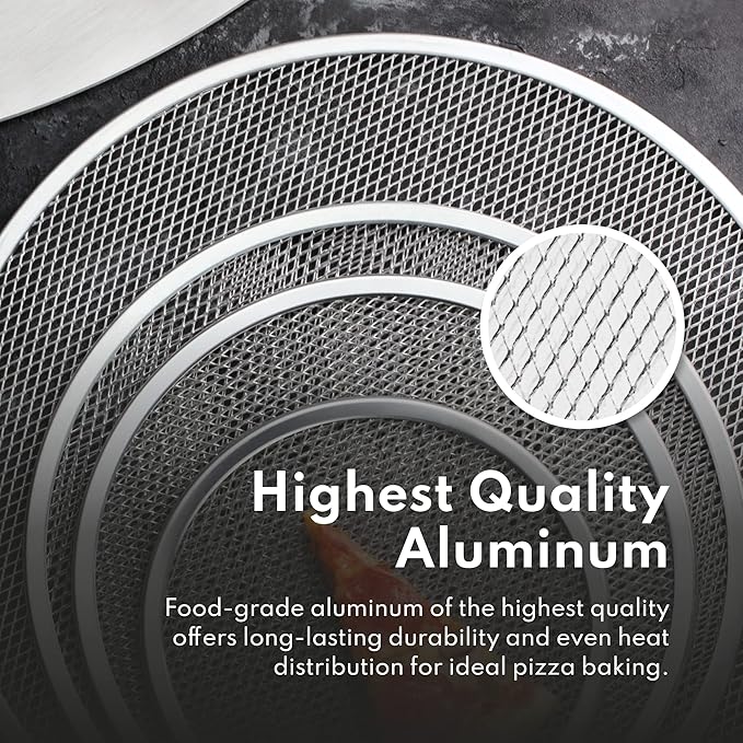 New Star Foodservice Restaurant-Grade Seamless Aluminum Pizza Baking Screen, 8 Inch, Pack of 6