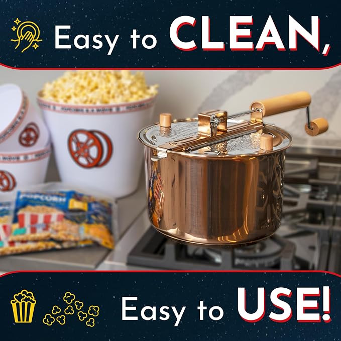 Original Whirley Pop Popcorn Maker - 6 Quart Stovetop Popcorn Popper With Four Popping Kits, Aluminum Popcorn Pot With Metal Gears, Wabash Valley Farms Stove Top Popcorn Maker, Popcorn Pan (Silver)