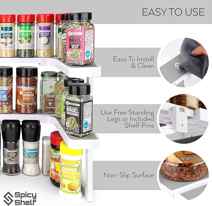 Spicy Shelf 3.0 - Expandable 2 Tiered Spice Rack Organizer for Cabinet & Pantry - Kitchen Seasoning Organizer - Cabinet Spice Racks for Inside Cabinets (Spicy Shelf Premium) - Home Organization
