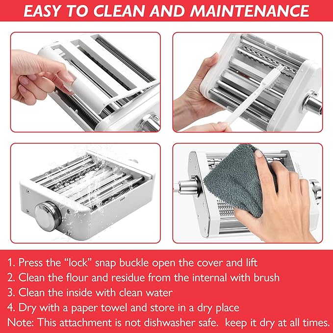Pasta Maker Attachment 3 in 1 Set for KitchenAid StandMixers Included Pasta Sheet Roller, Spaghetti Cutter,Fettuccine Cutter Maker Accessories, Easy to clean