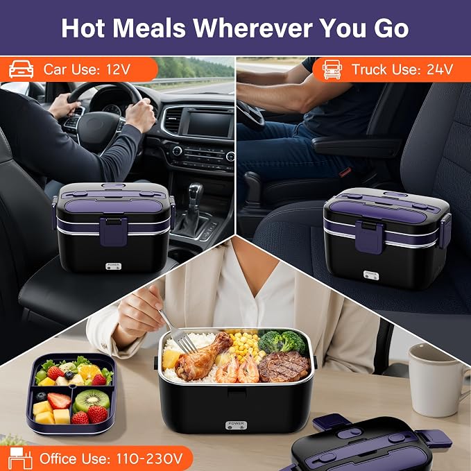 2.8L Electric Heated Lunch Box - 100W Portable Food Warmer for Adults, Leak-Proof & Dishwasher-Safe, Ideal for Car, Truck, Travel, Work, Gift for Men & Women