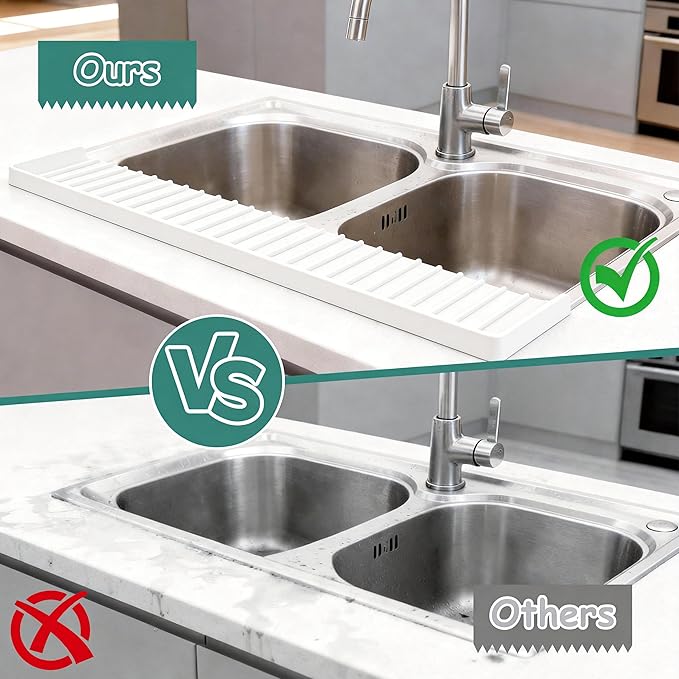 Silicone Sink Edge Protector Splash Guard, 30x4 Inch with Suction Cups & 5°Tilt, Cuttable for Kitchen Bathroom Countertops, Granite Quartz Surfaces (Transparency)
