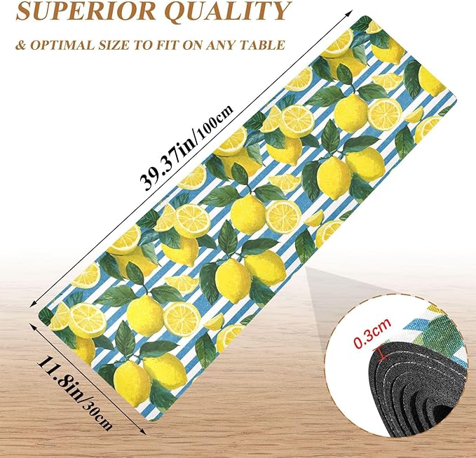 Blue Striped Summer Lemons Trivet Table Runner Heat Resistant 230F for Hot Dishes Pots Plates Kitchen Dining Table Protector Decorative 39.37 X 11.8 Inch