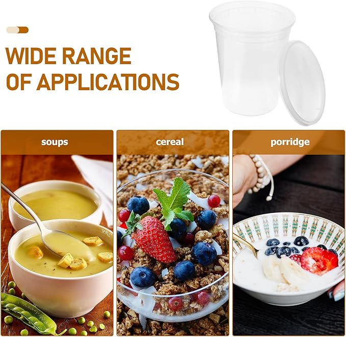 Homoyoyo 30pcs 32oz Plastic Food Containers with Lids, Thickened Disposable Soup Cups for Takeout, Meal Prep, and Food Storage, Airtight and Leak-resistant Bowls for Home and Restaurant Use
