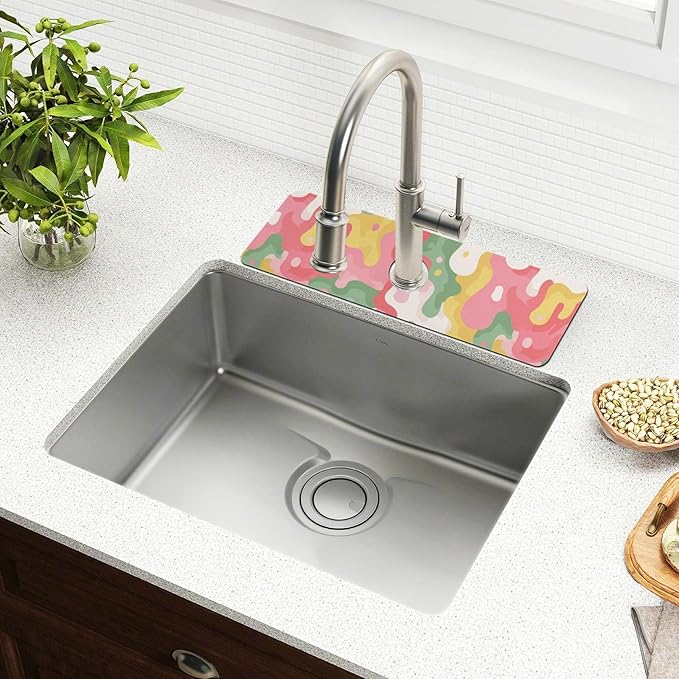 Kitchen Sink Splash Guard 1 PC 14.7 Inch Sink Faucet Mat Splash Guard for Bathroom Countertop Water Absorbent Foldable Cuttable Soft Washable Multicolored Drips