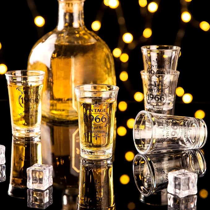 LemonRoad 50 Set 60th Birthday Party Favor for Guest Bulk, 1.4 oz Plastic Shot Glasses Cup, Cheers to 40/50/60/70/80 Years Beer Bottle Opener Keychain Thank You Card Gift Bag for Souvenir Party Gift