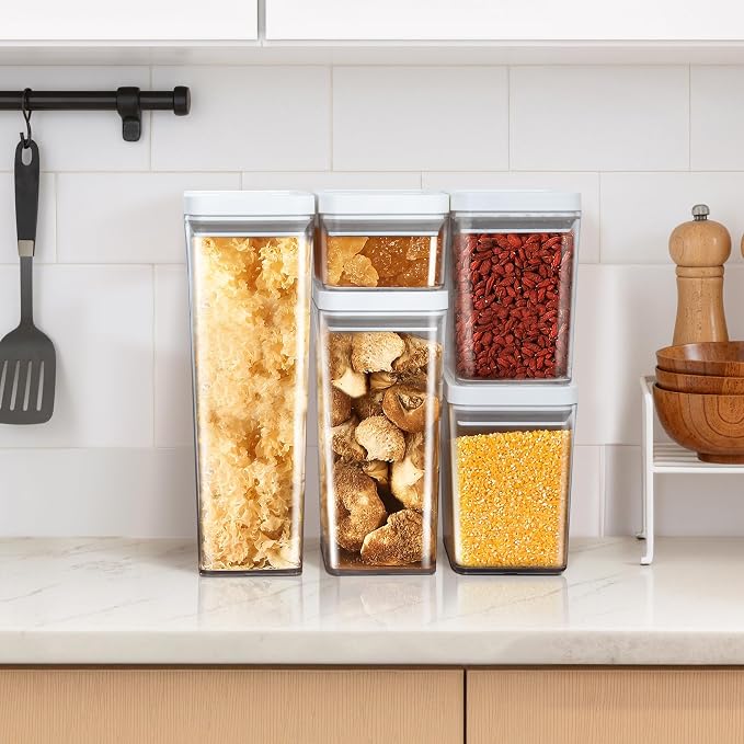 Airtight Food Storage Container Set 5Pcs, Pop Lid & BPA-Free Stackable Kitchen Containers for Pantry Organization, Cereal, Flour, Rice & Snack Storage (0.74qt, 1.96qt*2, 3.06qt, 4.07qt)