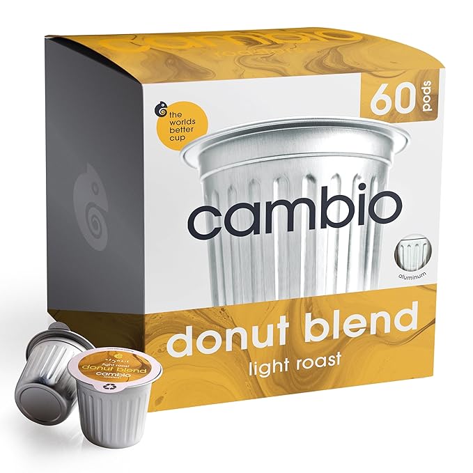 Cambio Roasters Organic Coffee Pods - Donut Blend Light Roast, The Only Organic Recyclable Aluminum Coffee Pods, Small Batch Roasted, Keurig® Compatible, Balanced Flavor, Longer Lasting Freshness, 60 Count