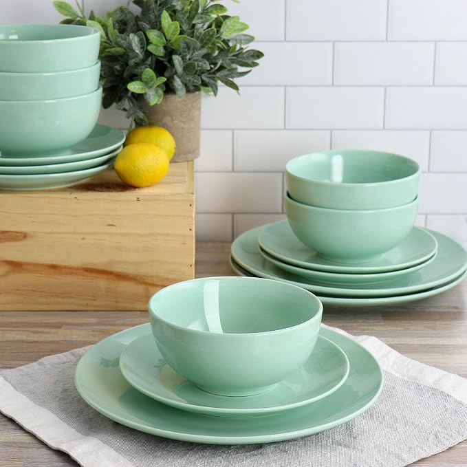 Elama Luna 18 Piece Round Porcelain Dinnerware Set (Mint)