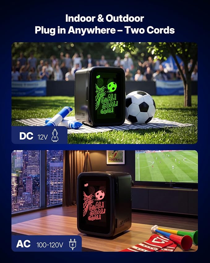 Upstreman 4L Compact Mini Fridge, Football Print Portable Refrigerator with 7 Color Gaming Light, AC/DC Cooler & Warmer for Bedroom, Gaming Room, Car, Small Skincare Fridge for Beverage & Food