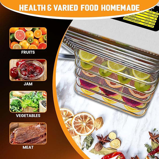 Food-Dehydrator Machine 12 Stainless Steel Trays, Meat Dehydrator for Jerky 10.9ft², 800W Dryer for Herbs, 190ºF Temperature Control,24H Timer,Powerful Drying Capacity for Fruits,Yogurt