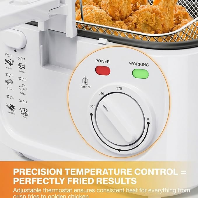 KEINVE Electric Deep Fryer with Basket, 2.5L Oil Fryer with Non-Stick Inner, Viewing Window, 1600Watt Fast Heating, White