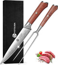YOTSUBA Carving Knife and Fork Set, Meat Cutting Knife, Razor-Sharp German Stainless Steel Knives Fork Set with Ergonomic Wood Handle, Slicing Knives for Meats, BBQ & Vegetables