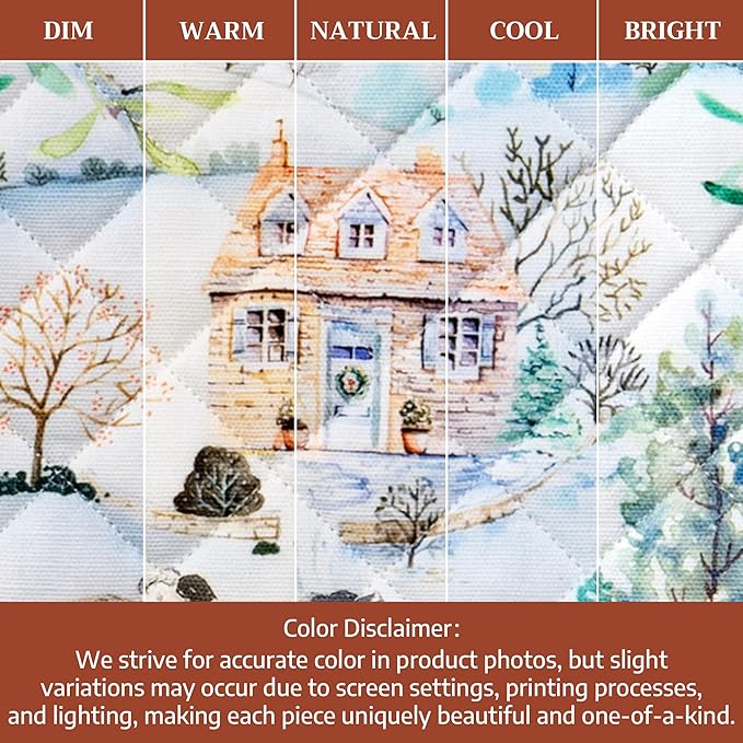 Maison d' Hermine 100% Cotton Oven Mitt & Pot Holder Set (7.5"x13" & 8"x8") Heat Resistant BBQ Cooking Gloves with Loop for Thanksgiving Christmas Decorations Handling Hot Pans (Snowy World)
