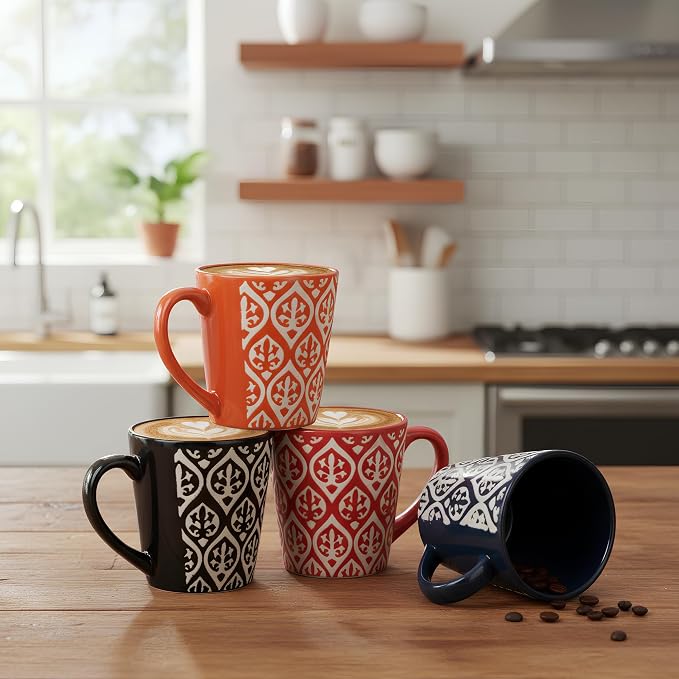 Servo Best Handmade Ceramic Coffee Mugs Set Of 4, 5 oz Tea Cups with Handle, Mug Sets for Coffee, Tea, Hot Cocoa, Milk, Microwave and Dishwasher Safe, Cups for Men Women Mug Lovers, Housewarming Gift