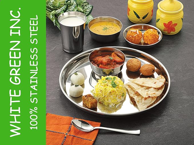 48 Pieces Dinner Set, Stainless Steel Dinnerware Set, Service for 6 (Full Plates, Quarter Dishes, Bowls, Tumblers) Metal Reusable set for Home, Kitchen, Camping, Dishwasher Safe
