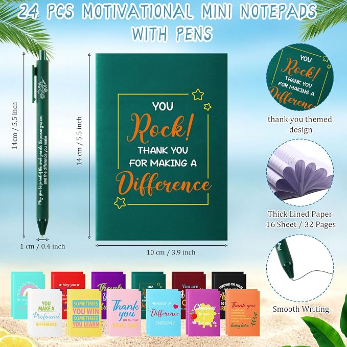 Feifeiya 72 Pcs/ 24 Set Thank You Gifts Bulk 24 oz Employee Staff Appreciation Tumbler with Lids and Straws Motivational Pens Inspirational Notepads Plastic Cup Gift (awesome, Colorful 2)