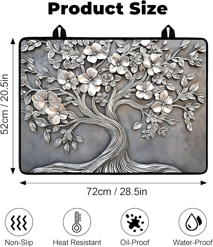 Heat-Resistant Glass Stove Top Cover with Anti-Slip Rubber Coating – Electric Stove Protector, Scratch-Resistant, Expands Counter Space, Stylish Kitchen Decor (Tree)
