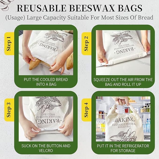 Reusable Beeswax Bread Bags,Beeswax Lined Bread Bags for Sourdough