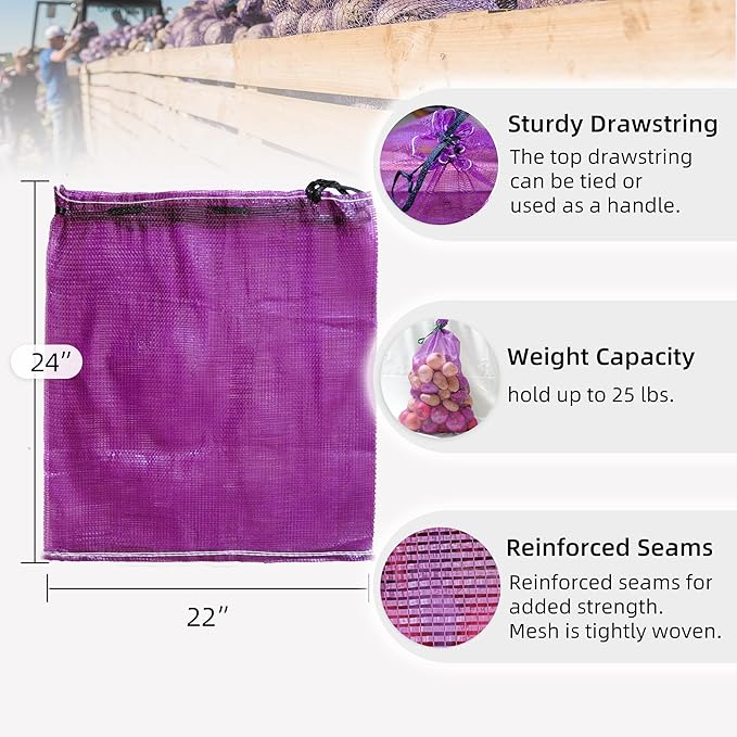 Mesh Firewood Bags 22"×24" Crawfish Sacks, Firewood Bags for Selling, Onion Bag Storage Potato Sacks Mesh Wood Bag Bulk (Pack of 10)
