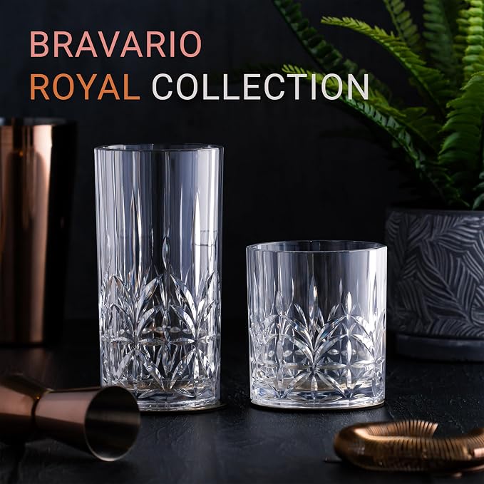 Bravario Unbreakable Plastic Drinking Water Tumblers, Dishwasher Safe 100% Tritan Glasses, BPA-Free Shatterproof Outdoor Highball Drinkware, 18 oz, Set of 4