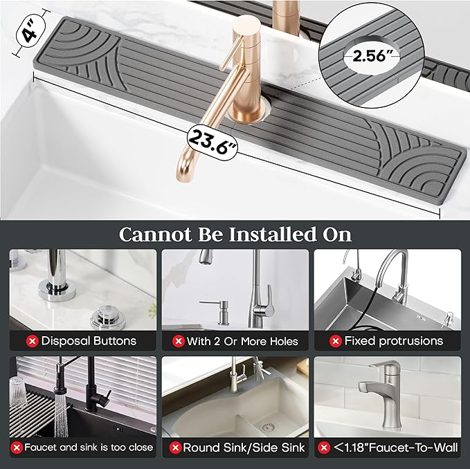 Stone Faucet Mat for Kitchen Sink, 23.6" Water Absorbent Diatomite Stone Sink Tray, Sink Protectors for Kitchen Sink, Faucet Mat for Bathroom Counter
