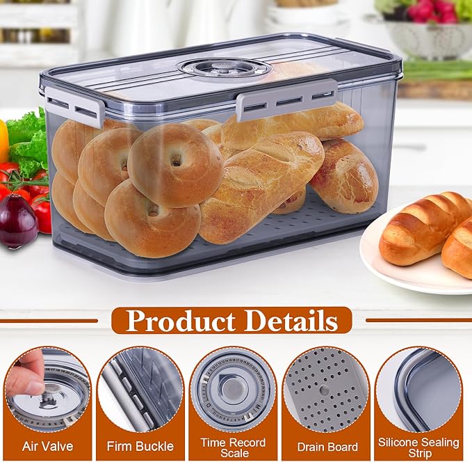 ANYPROLUS Bread Box for Homemade Bread Boxes for Kitchen Counter Airtight, Time Recording Bread Storage Container with Lid, Bread Containers Storage Airtight Loaf Bread Keeper, Large