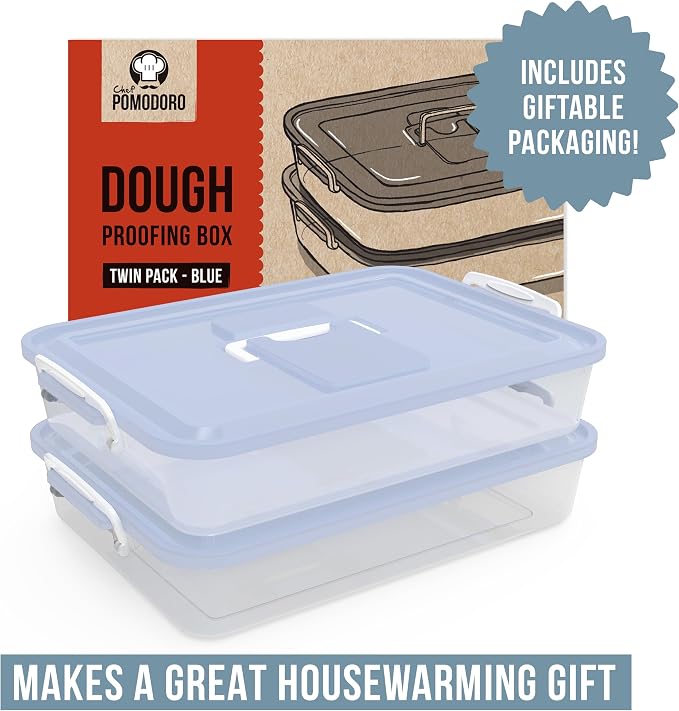 Chef Pomodoro Dough Proofing Box 14x11-In, 4-6 Proofing Balls, Blue 2-Pack | Household Pizza and Bread Dough Preparation Container With Lid, Featuring a Convenient Carry Handle for Easy Daily Carrying