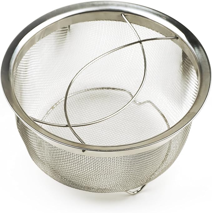RSVP International Mesh Colander Strainer Basket with Folding Handles, 3 Quarts | For Pasta, Frying, & Salads | Dishwasher Safe | Use in Pressure Cookers | Steaming, Draining & Rinsing