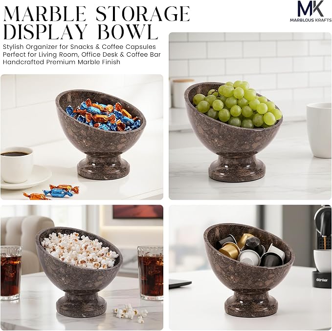 Marblous Krafts Oceanic Marble K Cup Holder for Counter 7 Inch Handcrafted Stone Keurig Pod Holder, Coffee Pods Basket, Coffee Container Bowl, Kitchen Coffee Bar Accessories