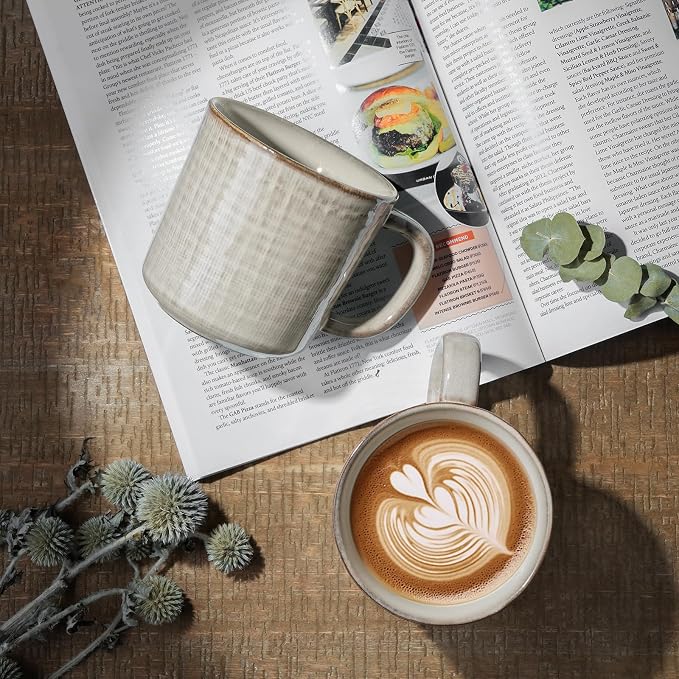 famiware Moonlight Coffee Mug Set of 4, 14oz Mug Set with Linen Finish, Coffee Cup Set with Handle for Latte, Cappuccino, Tea, Hot Cocoa, Microwave and Dishwasher Safe, Summer Sand