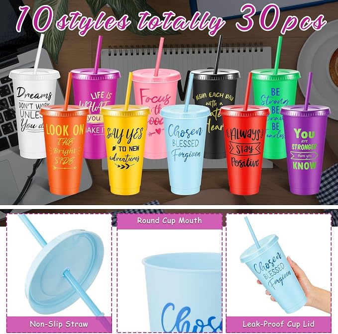 Uiifan 30 Pcs Inspirational Cups Bulk Appreciation Gifts for Employee Coworker Staff Team Thank You Gifts, Office Prizes for Adults Work Party Favors, Associates, Giveaways (Bright Color)