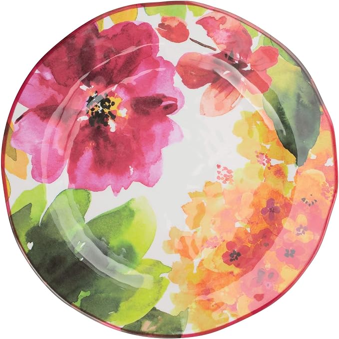 UPware 12 Piece Pink Floral Melamine Dinnerware Sets, Outdoor Dishes Set, Plates and Bowls Sets, Service for 4, Multicolor