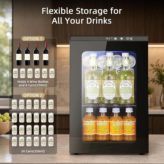 Antarctic Star 18L Mini Fridge Cooler 24Can, Beverage Refrigerator with Quiet Compressor, LED Light,Freestanding Small Fridge with Electronic Temperature Control for Home and Bar(40-61 ℉)