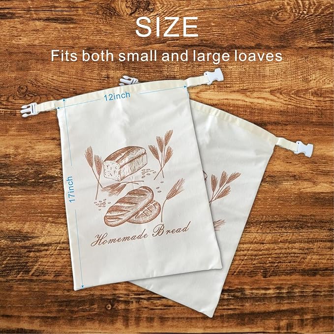 F.Y.Dreams Reusable Linen Beeswax Bread Bags (2-Pack,12"x17") for Homemade Bread, Sourdough, and Loaf