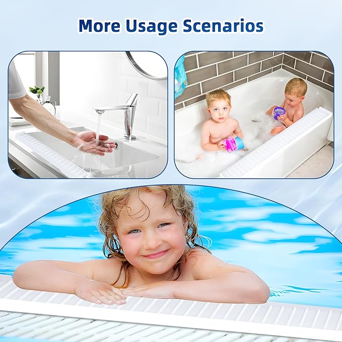 Silicone Sink Splash Guard & Edge Protector, 30 Inch Extra Long Kitchen Sink Splash Guard with Suction Cups, 5° Tilt Water Drip Back Design, DIY Cuttable Fits Any Size Single or Double Sink - White