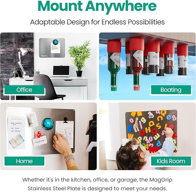 9 inches x 6.5 inches Stainless Steel Plate for Magnets, 3M Adhesive Back, Mounting Screws, Ideal for Magnetic Shelf, Spice Holders, Colorful Magnets as a Gift. Mount Anywhere! (Silver, 1 Pack)