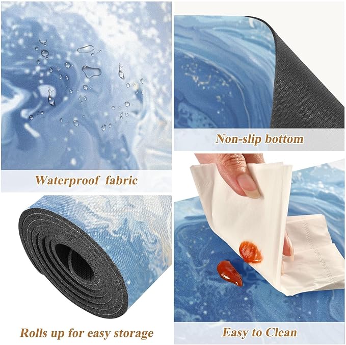 2-in-1 Table Runner Trivet for Hot Dishes Heat Resistant Hot Plate Mat Pad 39x12 Inch Waterproof Table Protector Trivets for Countertop Non Slip Decorative Blue Swirling Fluid