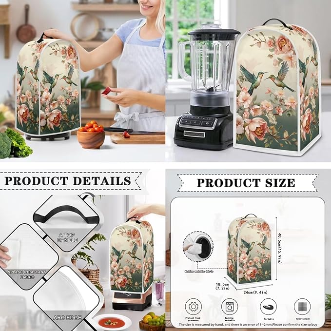 Hummingbirds Kitchen Appliance Dust Cover Set Vintage Flower HUmmingbird Toaster Cover and Blender Dust Cover Bread Maker Protection Case Kitchen Accessories-L