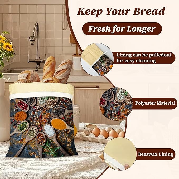 Bread Bags for Homemade Bread- Colourful Various Herbs 2 Pack Linen and Beeswax Sourdough Storage Bags, Reusable Keeper, Keeps Breads Fresh Longer, Gifts for Bakers