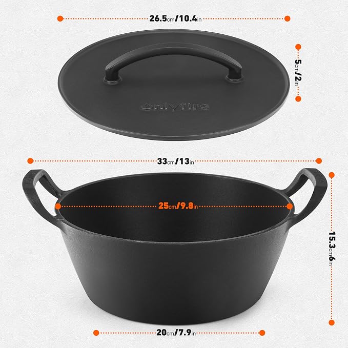 Onlyfire Cast Iron Dutch Oven, Heavy-Duty Dutch Oven Pot with Lid & Handle for Induction, Gas & Oven and Campfire, Cast Iron Skillet Cookware for Bread, Frying, Baking, 5.5 Quart