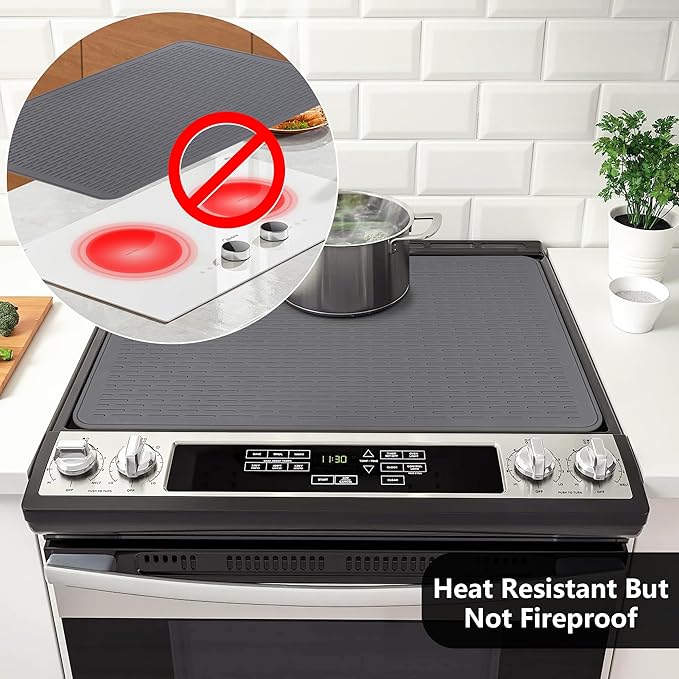 Stove Top Cover for Electric Stove- Range Covers for Electric Stove,Silicone XXL Dish Drying Mat, Glass Cooktop Covers, Flat RV Range top Mats (Gray, 36"x21")