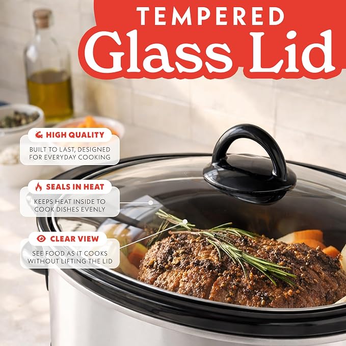 Gourmia Slow Cooker - 6 Quart Removable Ceramic Pot, Manual Controls with 3 Temperature Settings, Dishwasher Safe Crock and Glass Lid, White