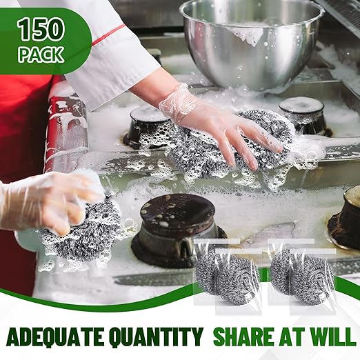Honeydak 5 Pack Stainless Steel Scourers Steel Wool Scrubbers Bulk Separately Packaged 3 Inch, 25 Gram Metal Scourers Sponges Wire Scouring Pad for Stove Pot Pan Oven Kitchen Restaurant(Classic)