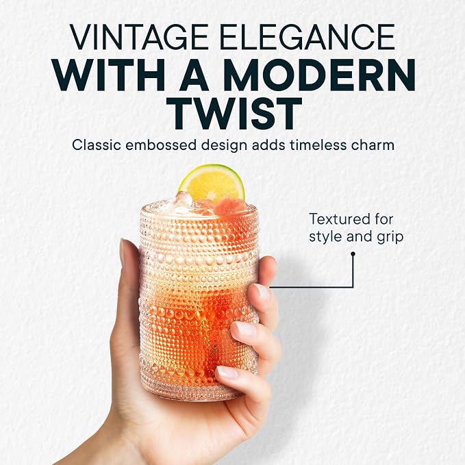 15 OZ Hobnail Drinking Set, Clear | Set of 12