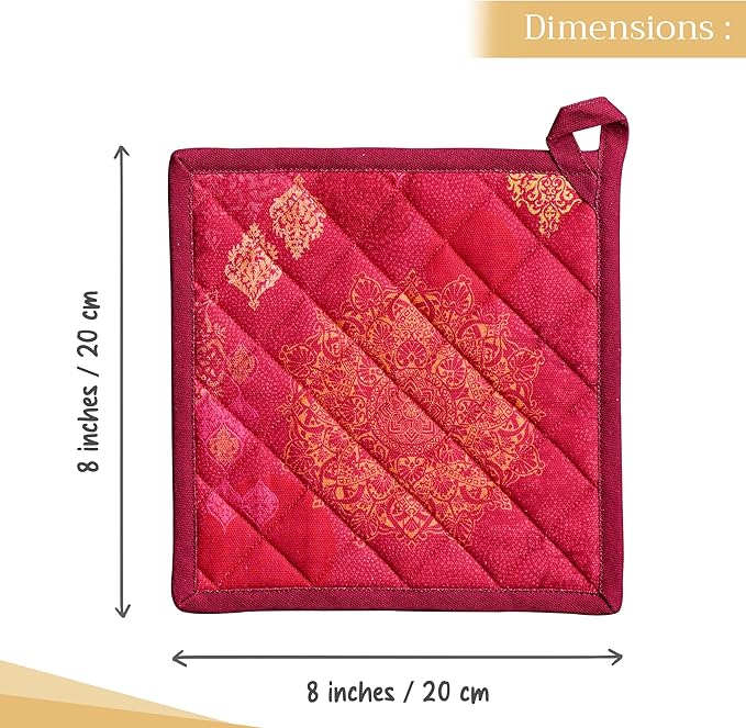 Maison d' Hermine Pot Holders Set 100% Cotton Heat Resistant Potholders 8" x 8" Hot Pads with Loop for Thanksgiving Christmas Decorations BBQ Cooking Baking Handling Hot Pans (Pack of 2, Versailles)