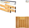 Utoplike 4 pcs Bamboo Kitchen Drawer Dividers(16.8-21.8IN) and Bamboo Cutlery Tray Silverware, Drawer Dividers for Kitchen Utensils