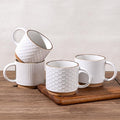 GBhome 15OZ Stackable Coffee Mugs, Ceramic Coffee Mugs with Texture Patterns for Man,Woman,Dad,Mom, Modern Coffee Mugs Set of 4 for Latte/Cappuccino/Cocoa. Dishwasher&Microwave Safe, Off White