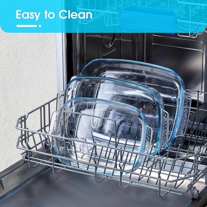 Large Glass Baking Dish Set, Easy Grab Oven Safe Glass Pan for Cooking 2 QT+2.7 QT+3.3 QT